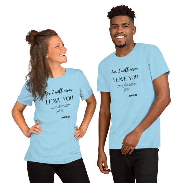 Unisex t-shirt "FOR I WILL NEVER LEAVE YOU" Light Colors - Image 4